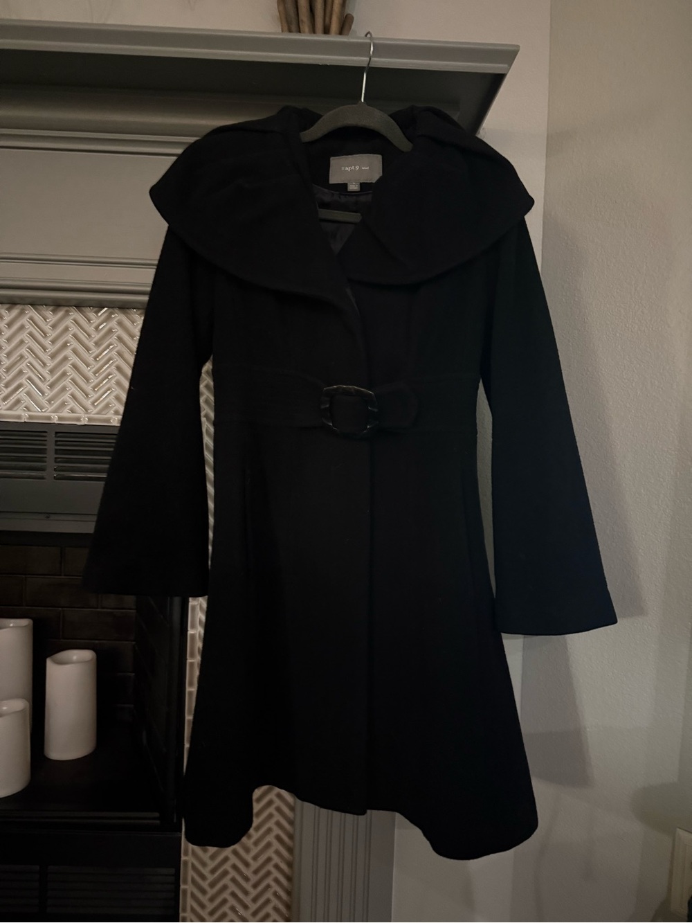Apt. 9 Black Hooded Belted Long Coat